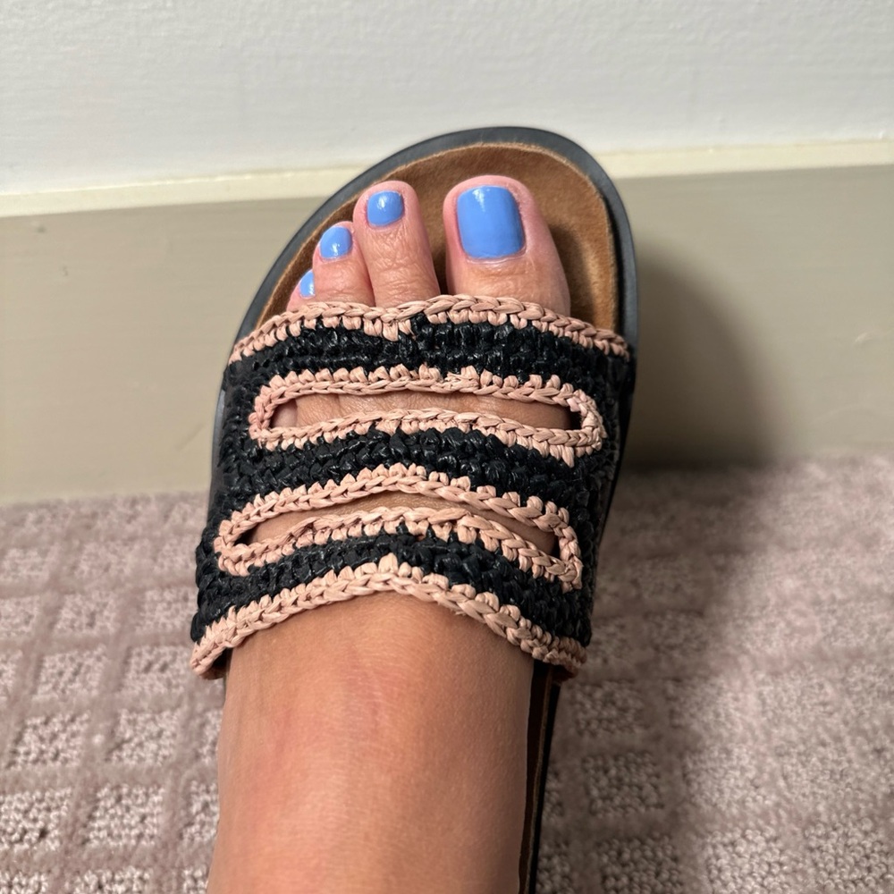 Free People Black and Pink Crochet Slide Sandals